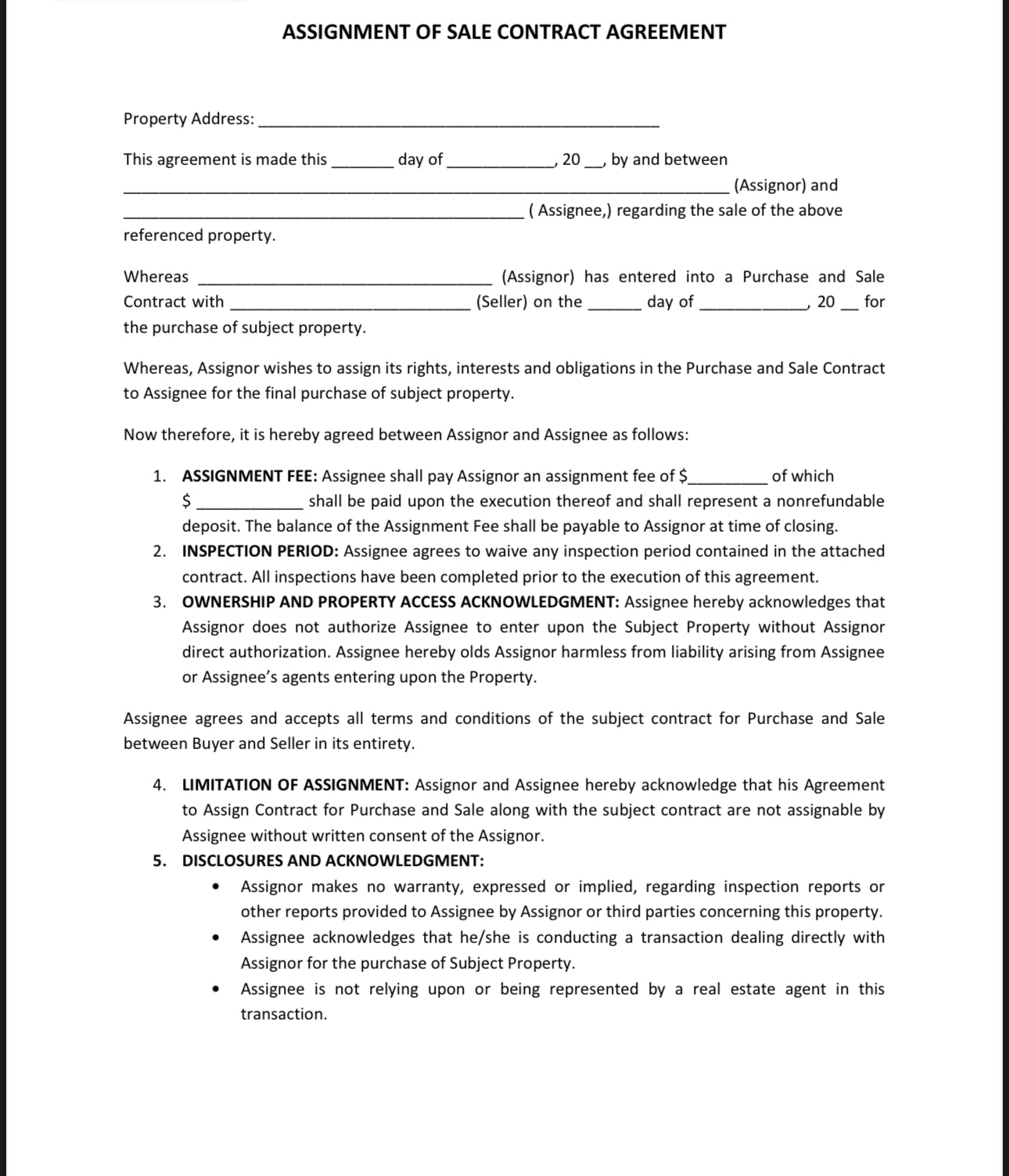 Real Estate Assignment Contract